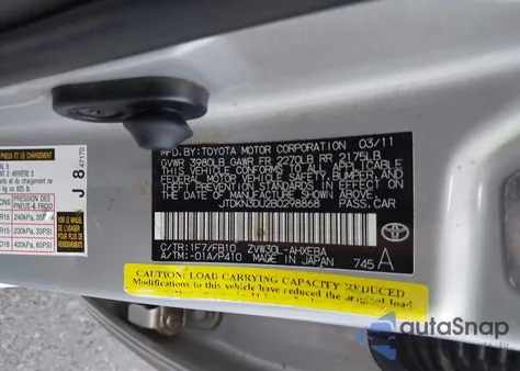 2011 Toyota Prius Two from USA, damaged, VIN JTDKN3DU2B0298868